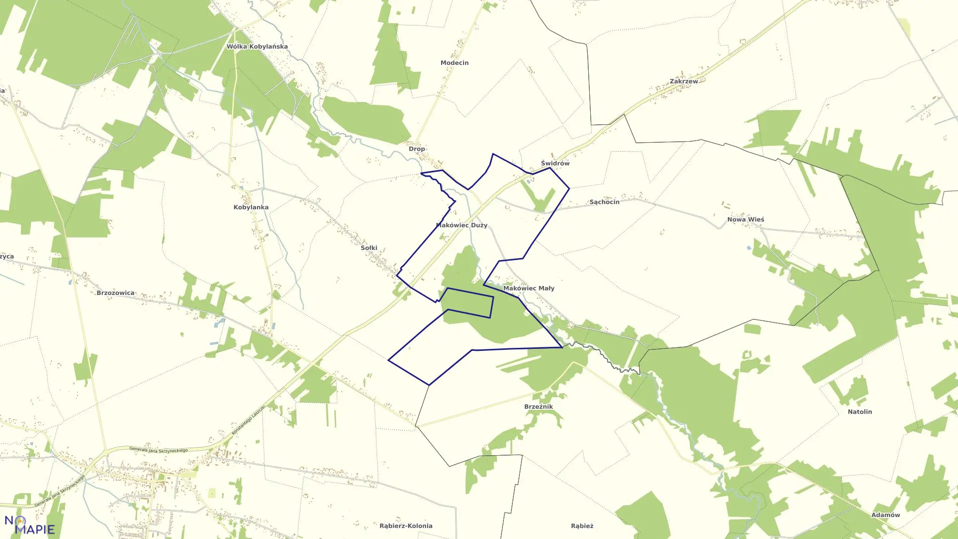 Mapa obrębu MAKÓWIEC DUŻY gmina Dobre powiat miński