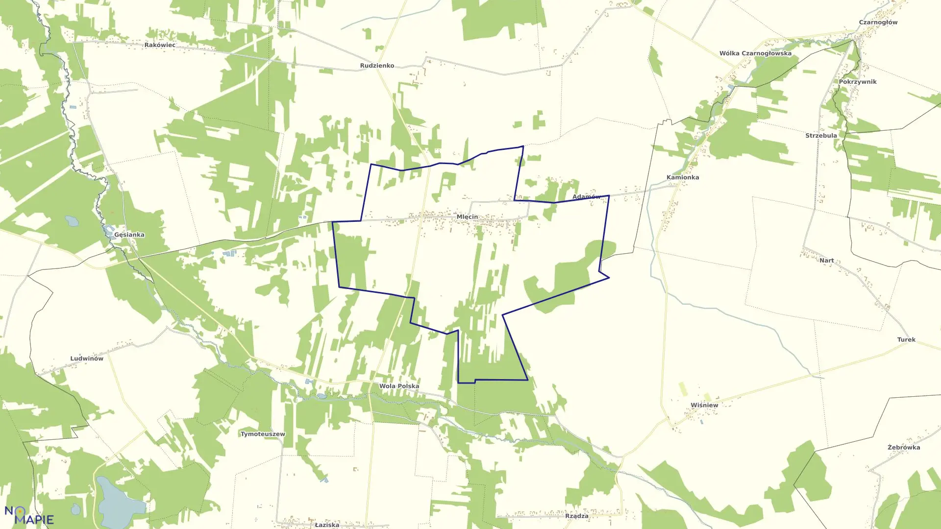 Mapa obrębu MLĘCIN gmina Dobre powiat miński