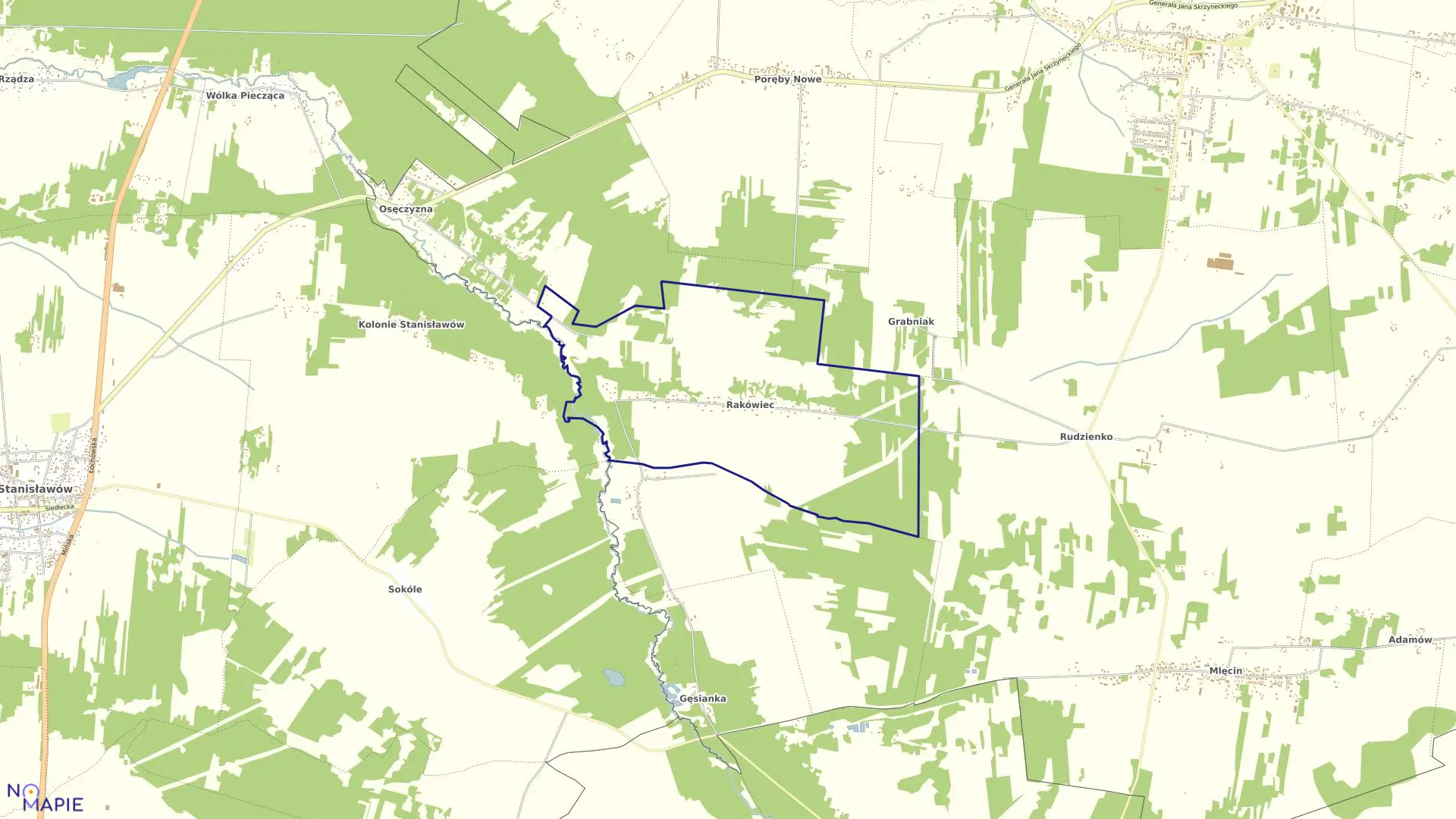 Mapa obrębu RAKÓWIEC gmina Dobre powiat miński