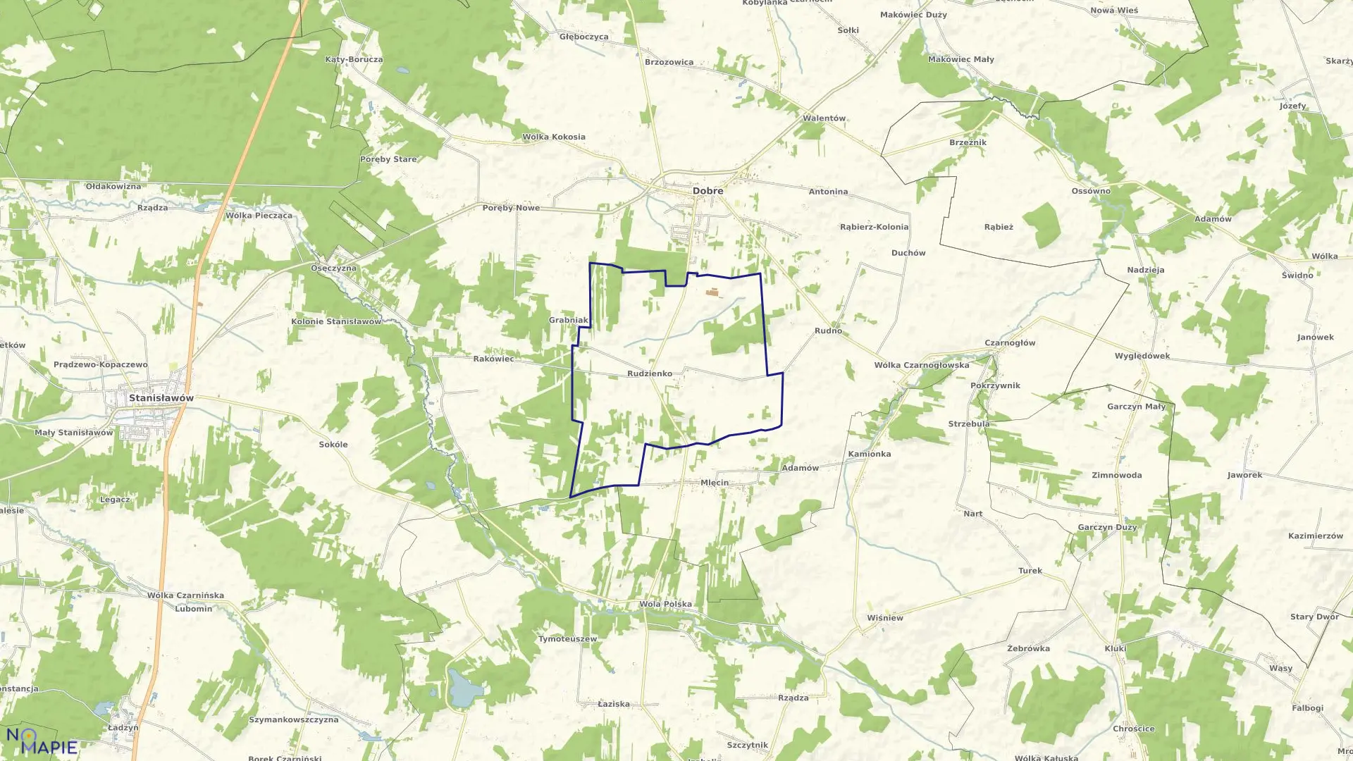 Mapa obrębu RUDZIENKO gmina Dobre powiat miński