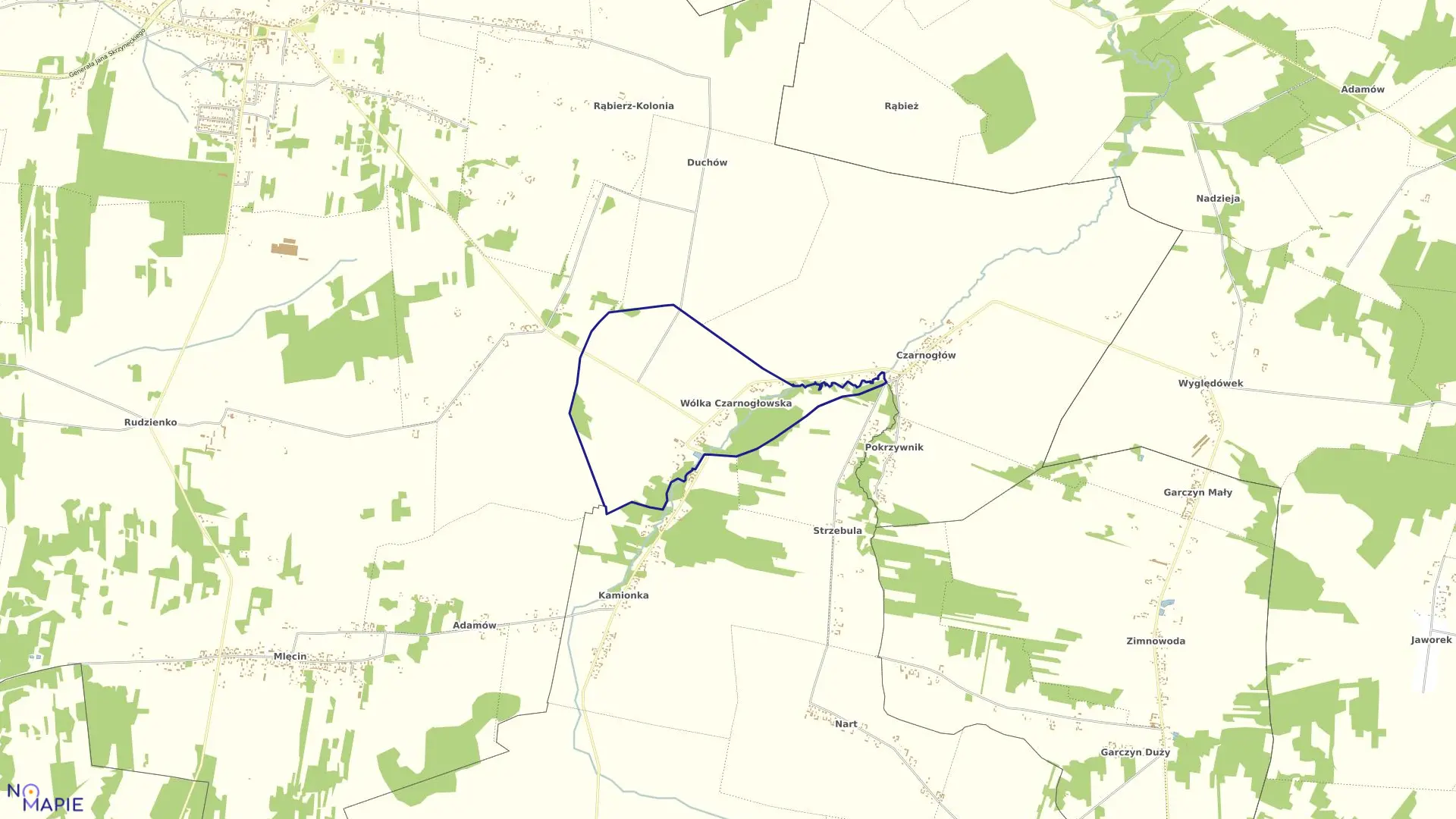 Mapa obrębu WÓLKA CZARNOGŁOWSKA gmina Dobre powiat miński